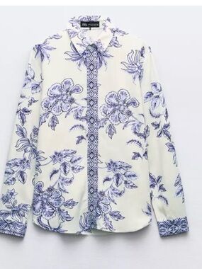 Zara Grecian Blue White Button Down Shirt